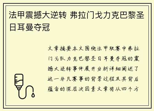 法甲震撼大逆转 弗拉门戈力克巴黎圣日耳曼夺冠